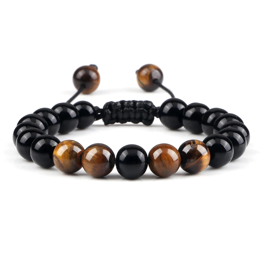 Schwarz Lava Onyx Naturstein Geflochtenes Armband Armreif Für Männer Frauen Heilung Balance Tigerauge Buddha Armband Charme Yoga Schmuck