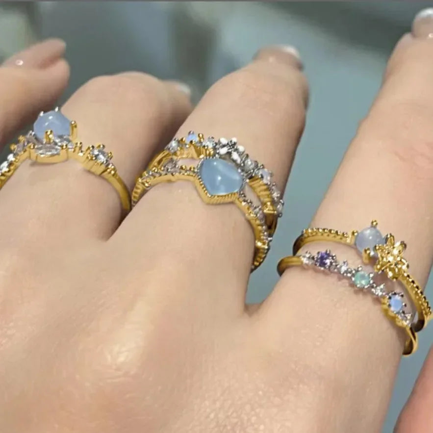 2024 mode Schmuck Kristall Ringe Herz Einstellbare Ring Unregelmäßige Geometrie Punk Vintage Ringe Set für Frauen Mädchen Heiße Verkäufe