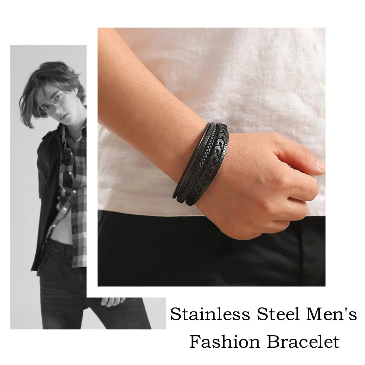 1pc Mode Zubehör MÄNNER Mehrschichtige Vintage Leder Seil Geflochtene Armband Legierung Magnetische Schnalle Armband