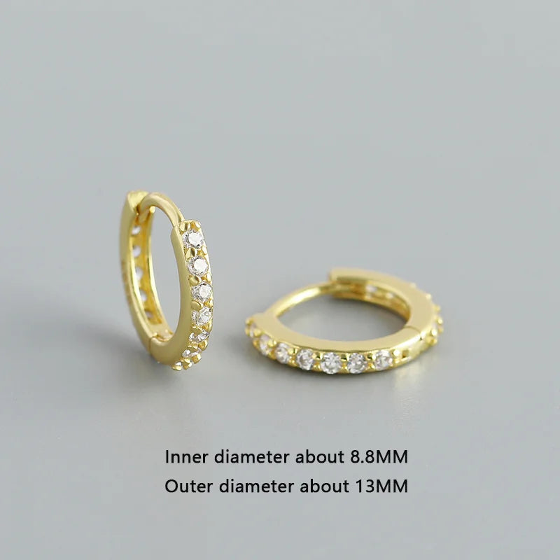 WANTME 925 Sterling Silber Einfache Farbe Zirkon Huggies 8,8mm Ohr Creolen für Frauen Mode Überzogene 18 k Gold Charms schmuck
