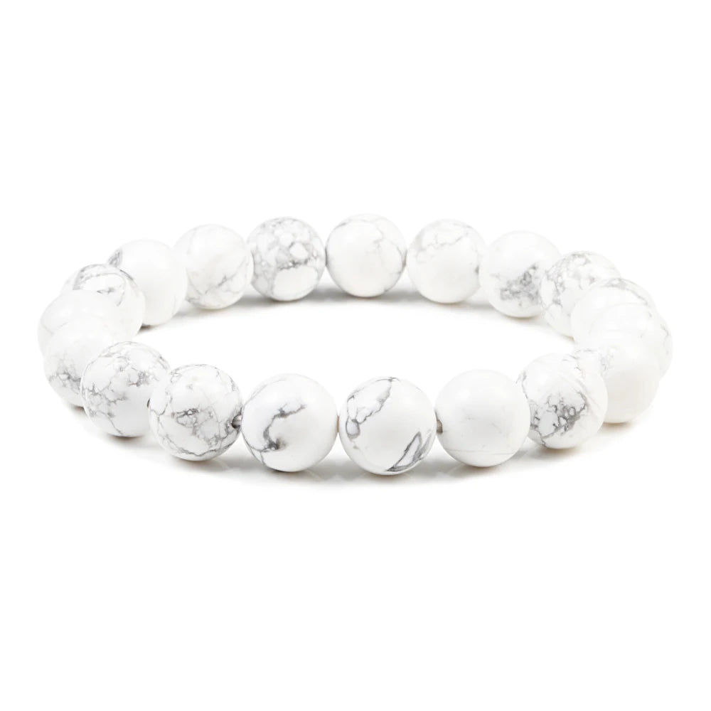 Natürliche Weiße Howlith Echtstein Armband 6/8/10mm Perlen Armbänder Für Frauen Männer Energie Yoga Stretch armband Meditation Jewerly