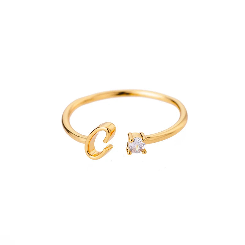 A-Z-Anfangsringe für Frauen, offen, verstellbar, Edelstahl, Ehering, 2025, Trend, Goldfarbe, Paar-Schmuck, Accessoires, Geschenk