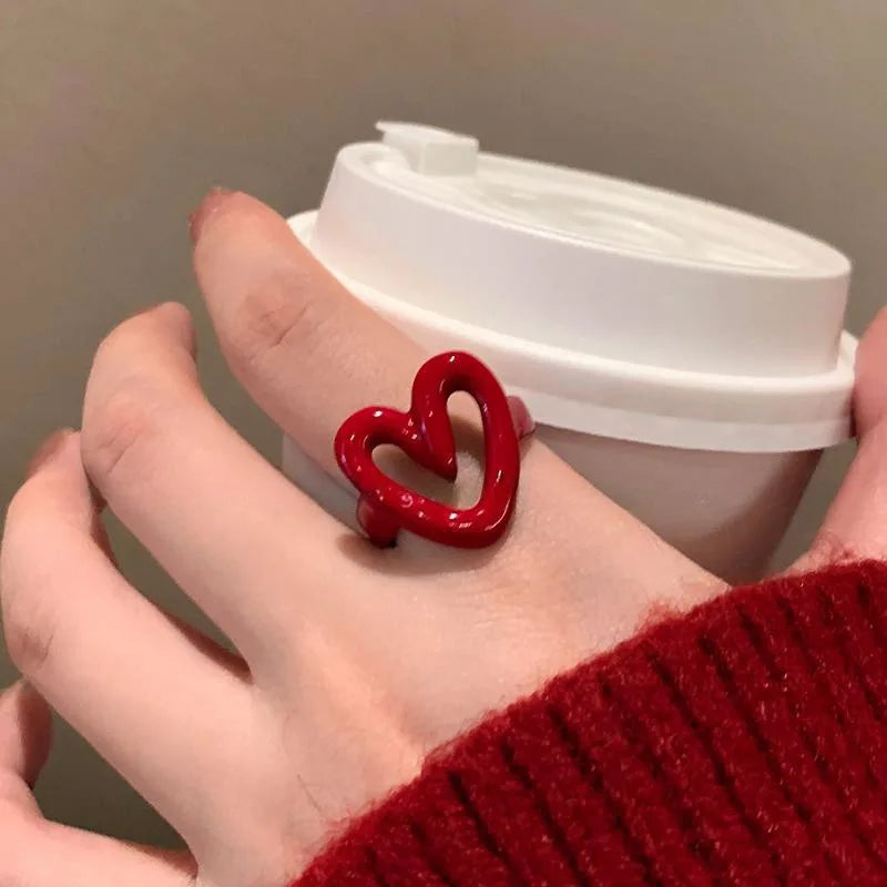 LATS Weiß Rot Emaille Herz Süße Ring für Frauen Mädchen Trendy Geometrische Tropft Öl Y2K Öffnung Ringe Schmuck Geschenk Großhandel