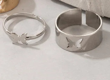 Vintage Einfache Tier Butterlfly Sterne Mond Herz Offene Ringe Für Frauen Mädchen Gothic Schmuck 2PCS Punk Schwarz Paar Ring set