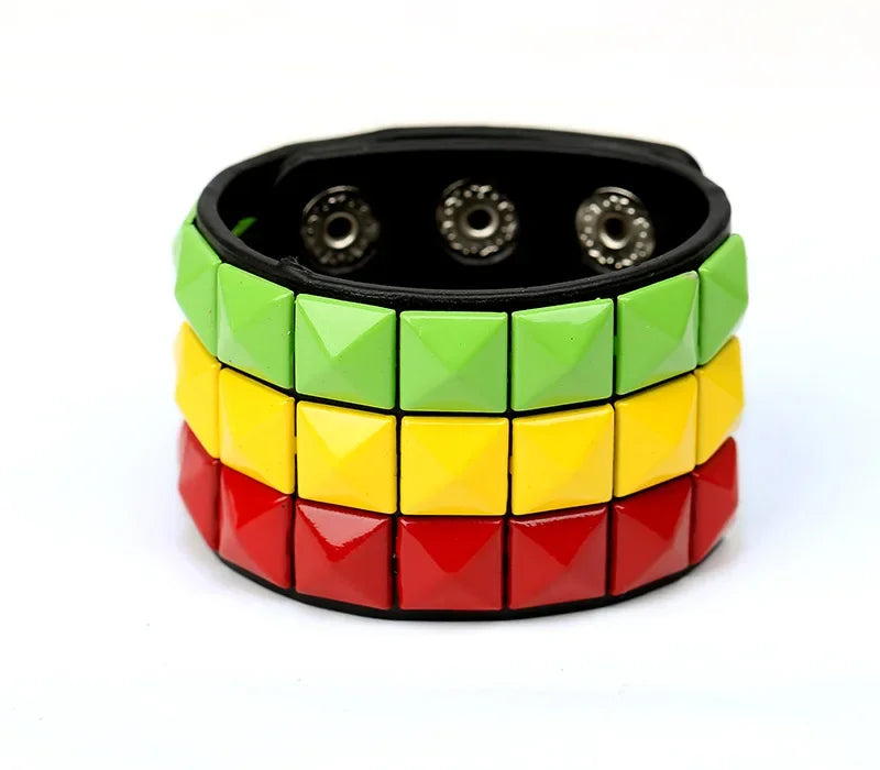 Mode 9 Farben Doppel Gürtel Leder Handgelenk Freundschaft Große Breite Armband Für Männlich Weiblich Schnalle Vintage Punk Schmuck