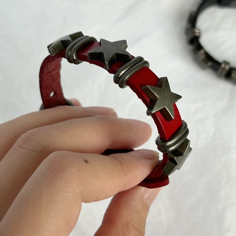 Goth Vintage Stern Leder Legierung Armbänder Für Frauen Männer Gothic Retro Paar Armband Rock Party Schmuck Zubehör-Dekor