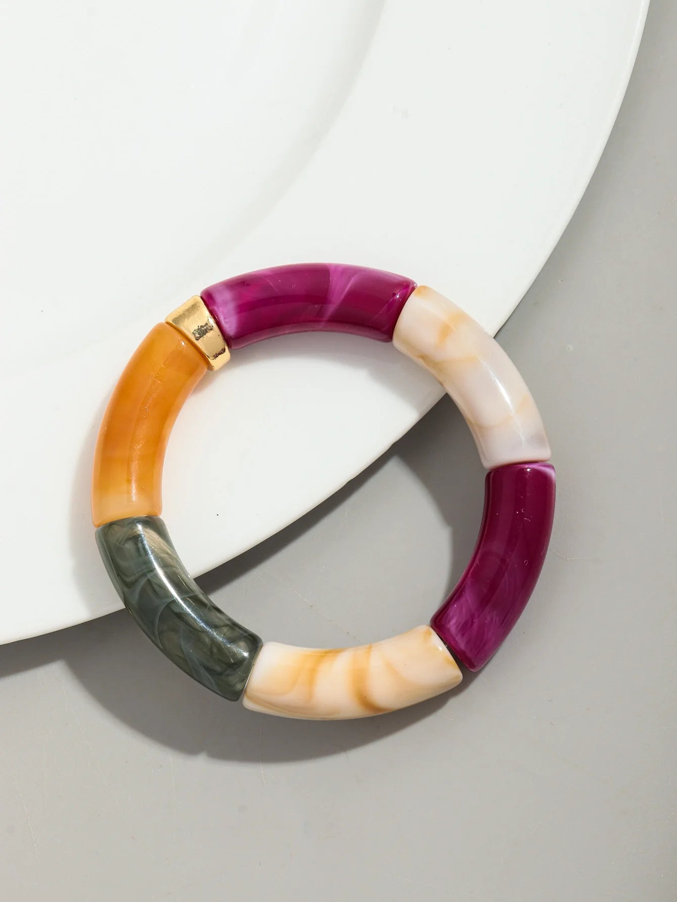 Bohomia Acryl-Design-Stil, klobiges Bambus-Stapelarmband für Damen, Boho, elastisch, bunt, Röhrenperlen, Armbänder 2024, Schmuck