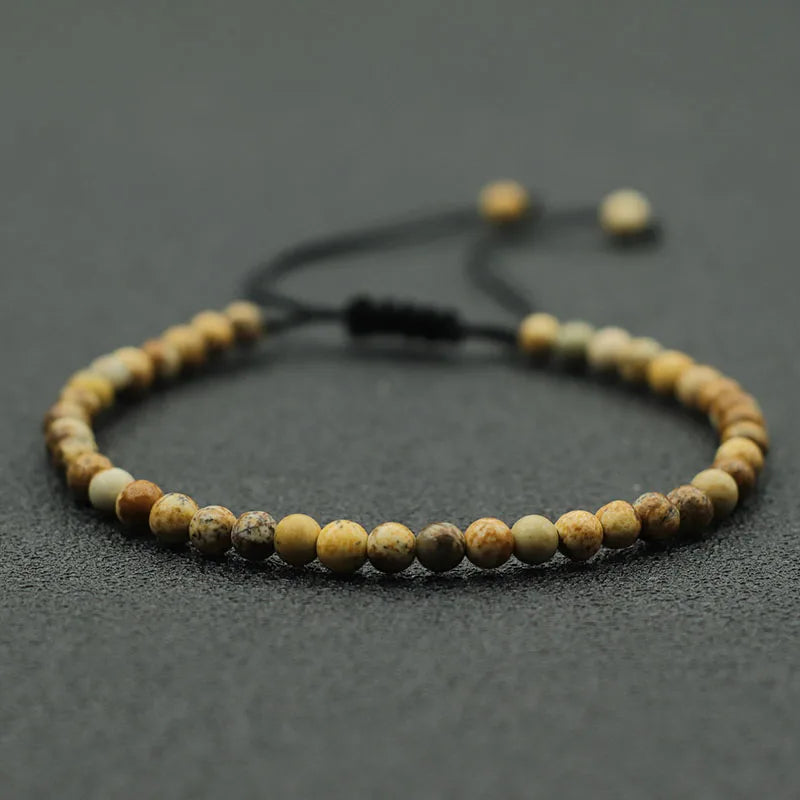 Mode 4mm Naturstein Armband Männer Frauen Handgemachte Geflochtene Einstellbare Armband Kleine Tiger Augen Howlith Achate Perlen Armband