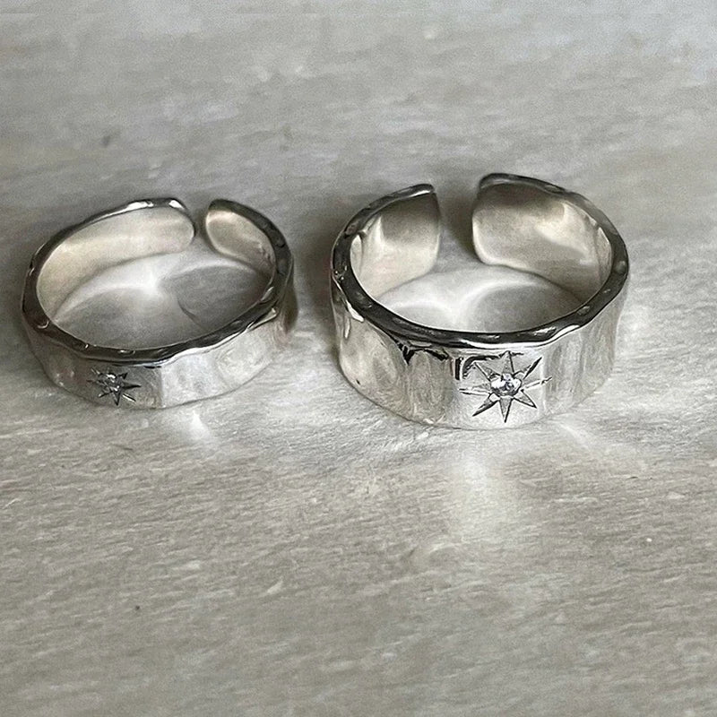 Y2K Öffnung Ring Paar Punk Unregelmäßige Sterne Mond Finger Ringe Liebhaber Handgemachte Design Schmuck Frauen Männer Hip Hop Party Geschenke