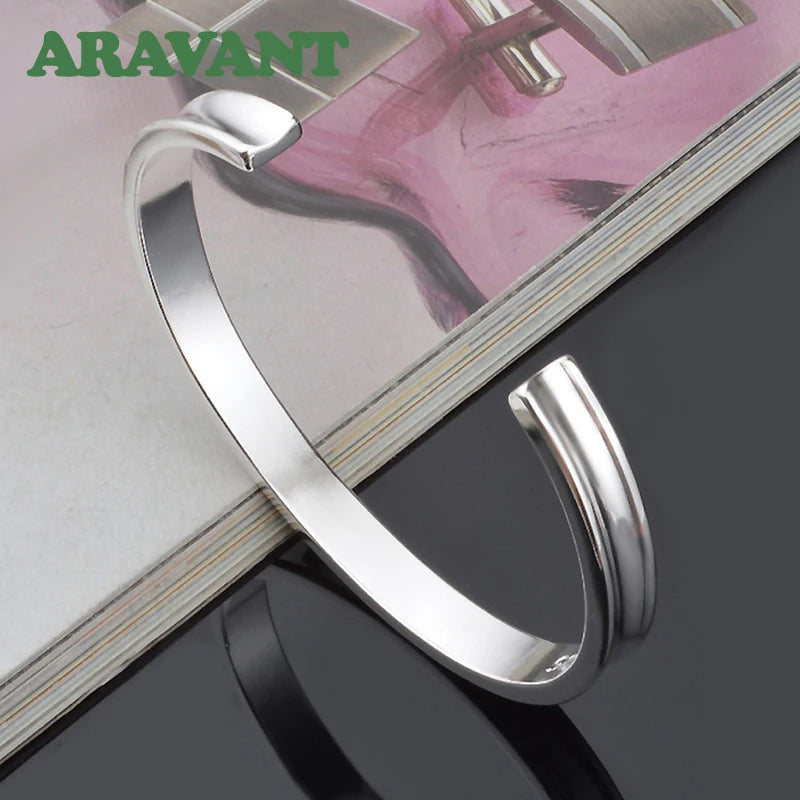 Aravant 925 Silber 8 mm glatte offene Manschette Armband Armreif für Männer Frauen Modeschmuck Party Geschenke