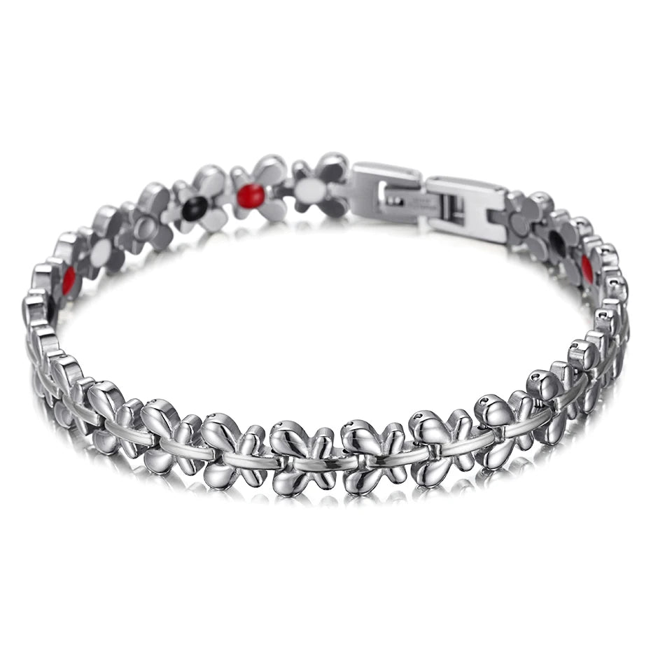 RainSo Butterfly Edelstahlarmband für Damen |   316L 4-Blütenblatt-Blumenschmuck |   Dreifarbiges (Silber/Rose/Gold) Geschenk für den Alltag