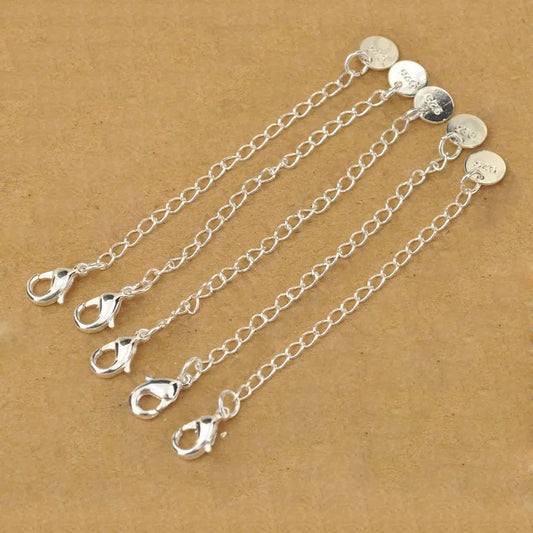 10PCS Echtes 925 Sterling Silber Farbe Mode Schmuck Verlängerung Ketten Für Halskette/Armband DIY Schmuck Zubehör Erkenntnisse