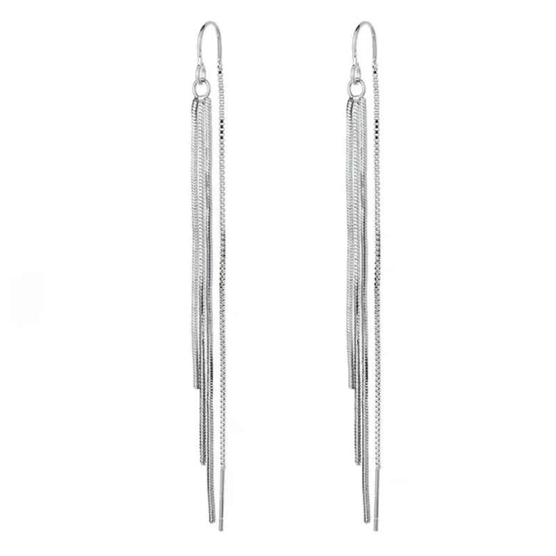 VIVILADY 925er Silber, drei lange Ketten, Quasten, baumelnde Ohrringe für modische Frauen, edler Schmuck, minimalistische Accessoires