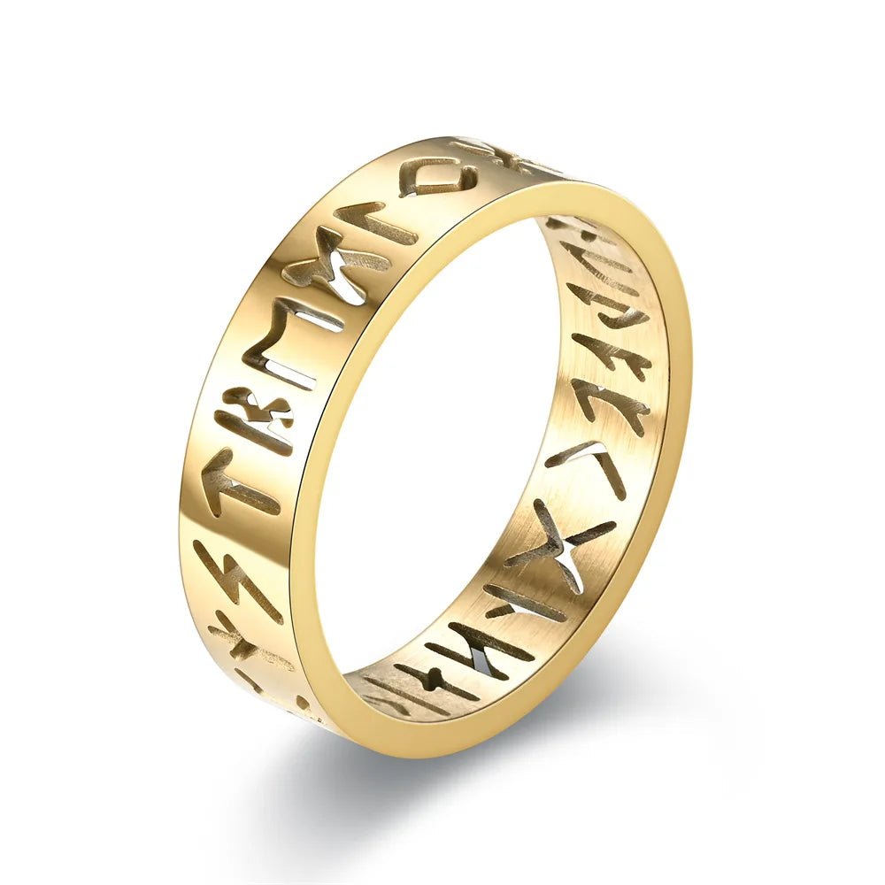 2023 neue Edelstahl Aushöhlen Ring für Männer Frauen Mode Hohl Rune Design Finger Anillo Antiestres Angst Ringe
