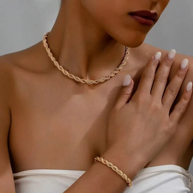 Joy Espero Mujer Goldene Edelstahl Schlangenknochen Kette Halskette Hip Hop Chic Frauen Einfachen Stil Halskette Armband Sets Schmuck Mohamed