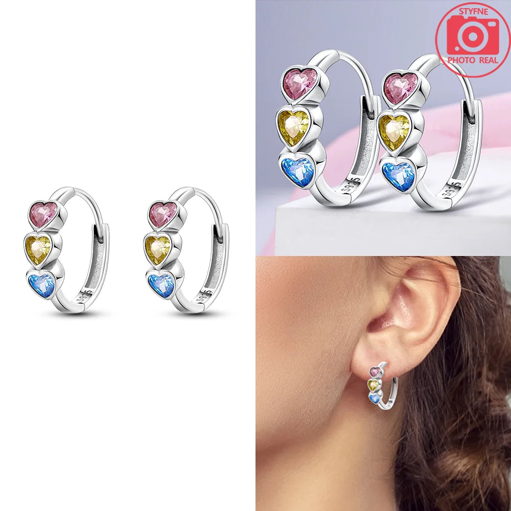 Schmetterlings-Ohrringe, Original 925er Silber, rosa Schleife, Herz, Zirkon, Stern, Blume, Ohrstecker, Damen, Schmuck, Geschenk, Liebe, Valentinstag-Set
