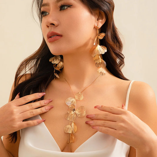 3PC Schöne und Elegante Ginkgo Blatt Anhänger Ohrringe Halskette frauen Set Romantische Braut Quaste Schmuck Set Party Hals schmuck