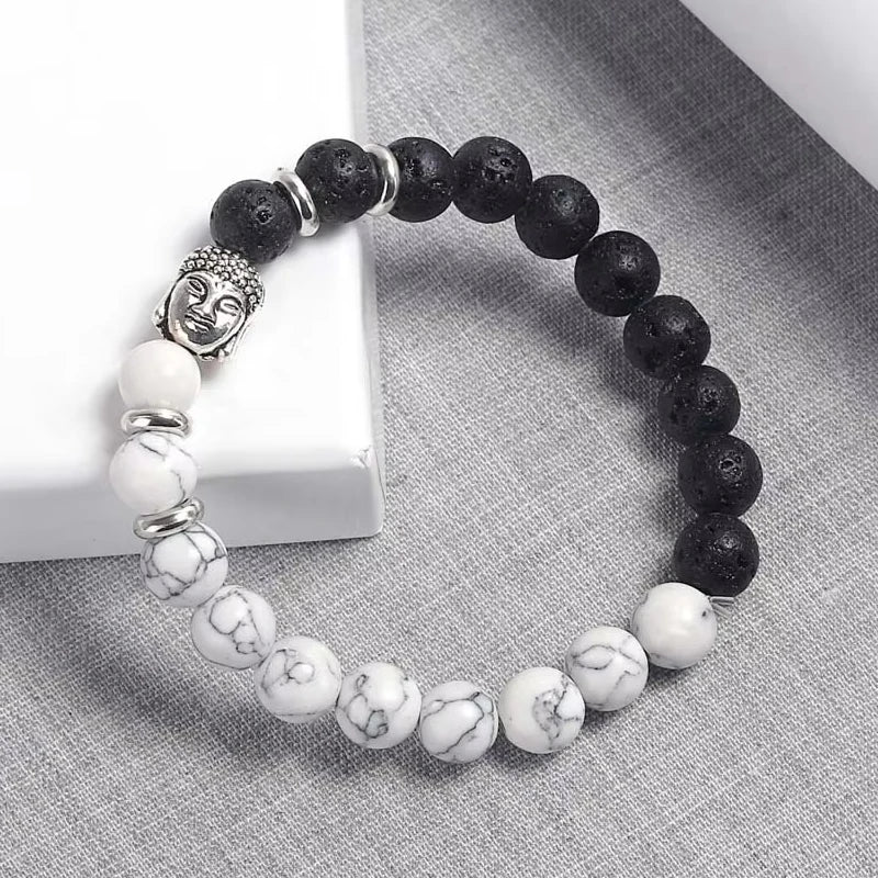 Mode Männer Buddha kopf Perlen Armband Schwarz Lava Stein Weiß türkis Perlen Charme Armbänder & Armreifen Für Männer Zubehör Geschenk