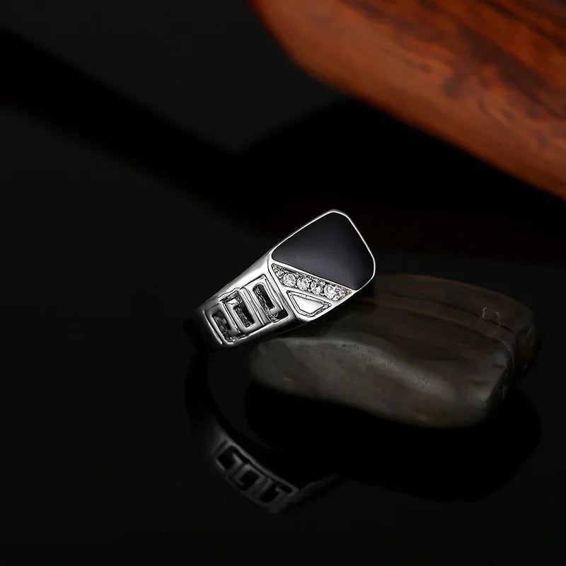 Klassische Größe 5-12 Männer Strass Ringe Fashion Party Schmuck Gold/Silber-Farbe Schwarz Emaille Männliche Finger Titan edelstahl Ring