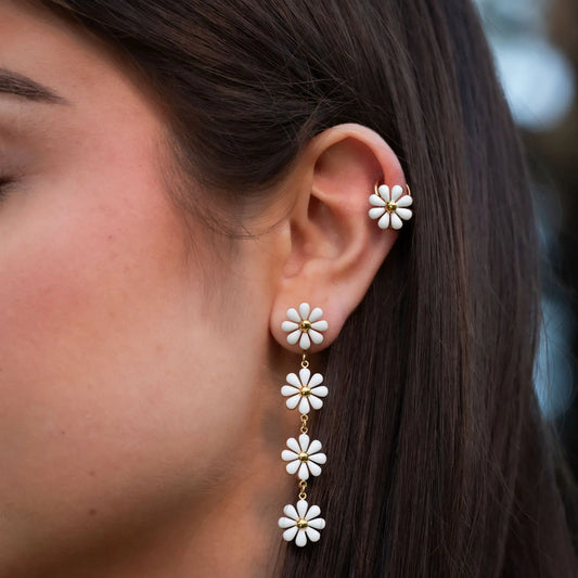 2 Farben Sommer Edelstahl 18 Karat vergoldet niedliche Emaille Gänseblümchen Ohr Knochen Clips Frauen Clip Ohrringe nie verblassen Schmuck