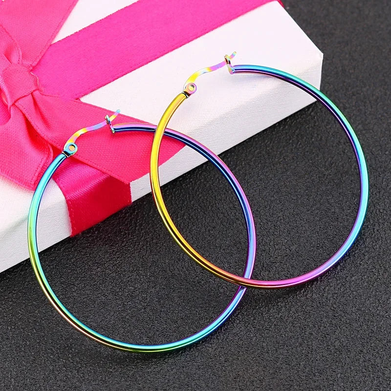 Creolen kleine große Kreis Frauen übertrieben Creolen Ohr schlaufe glatten Ring runden Ohrring Edelstahl Schmuck Großhandel