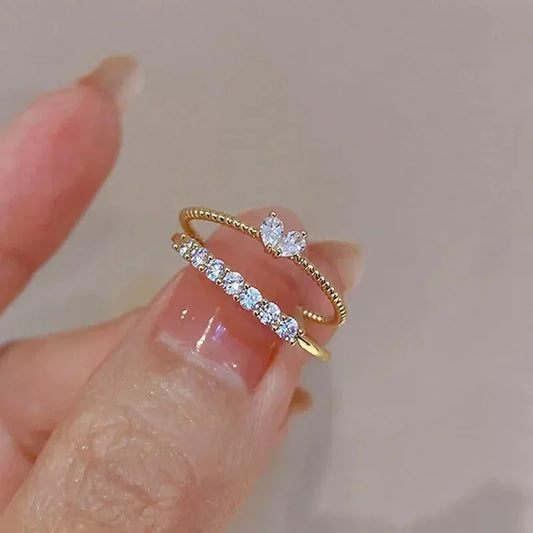 Luxus Zirkon Herz Ringe für Frauen Öffnung Einstellbare Weben Strass Ring Verlobung Hochzeit Schmuck Mode Freundin Geschenke