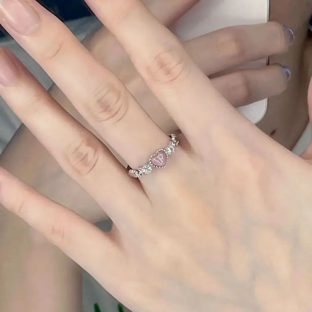 2024 Trend Rosa Liebe Herz Kristall Ringe für Frauen Liebe Zirkon Offenen Ring Unregelmäßige Ästhetische Ringe Schmuck