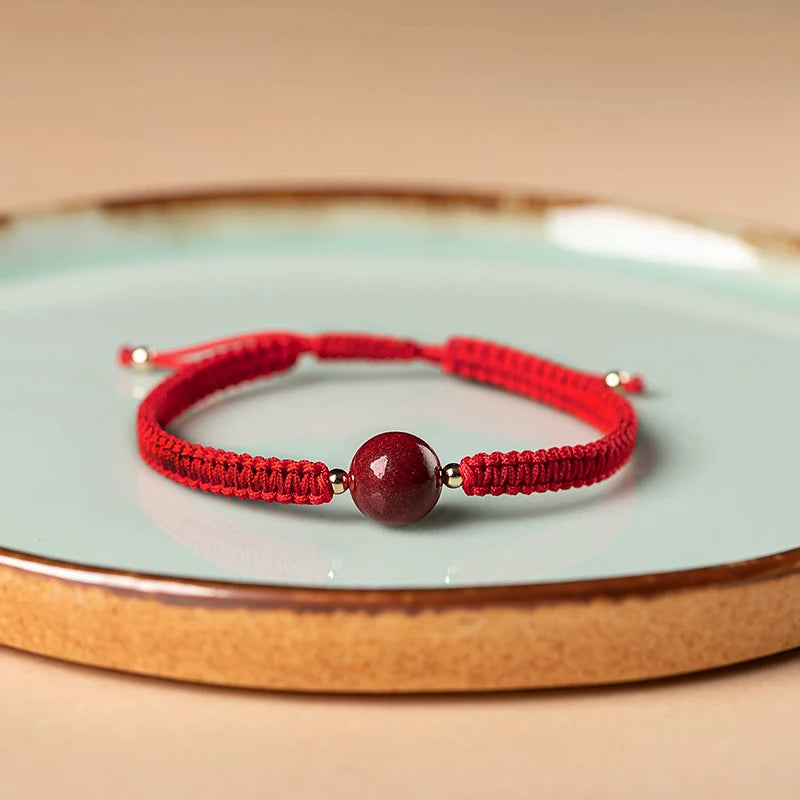 Chinesisches rotes Armband Naturstein Zinnober Freundschaftsseil Glückskette Paar Armband für Männer Frauen Amulett geflochtenes Seil Geschenke
