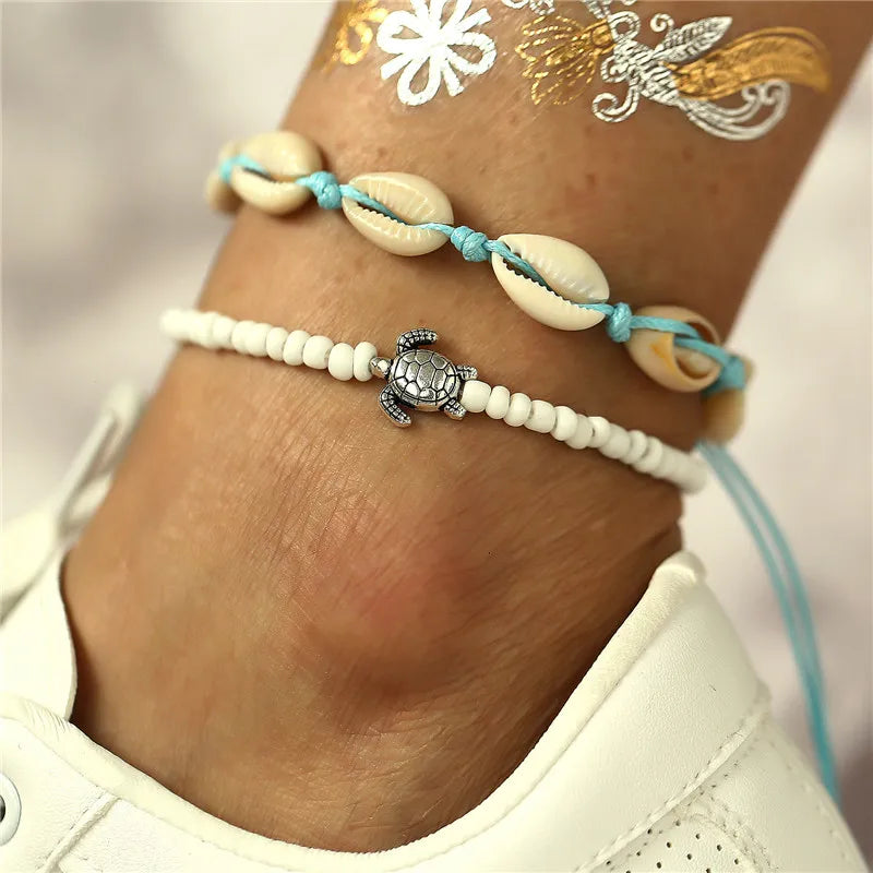 Modyle Vintage Silber Farbe Perlen Seestern Fußkettchen Für Frauen Handgemachte Perlen Knöchel Armband Sommer Strand Fuß Schmuck