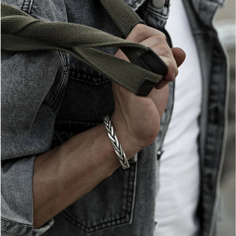 Modedesigner-Armband aus 925er-Sterlingsilber, verdreht, gewebt, für Herren und Damen, neutral, Retro, thailändisch, original, handgefertigt, Öffnungsarmreif, Geschenke