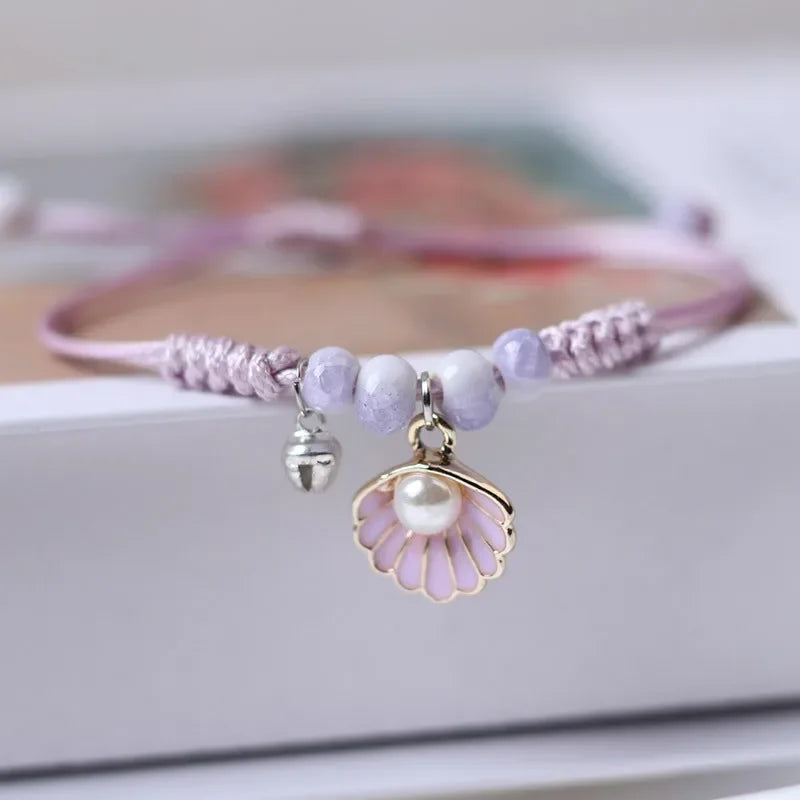 Kreative Seestern Muscheln Perle Anhänger Armband Frauen Mädchen Handgemachte Lila Geflochtene Armreif Einstellbar Sommer Sand Geschenke Schmuck