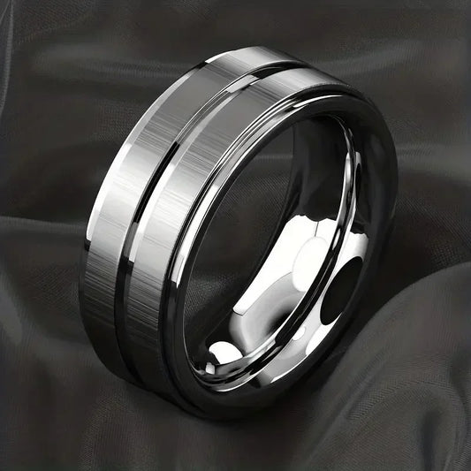 Schwarzer Wolframkarbid-Ring für Herren, gebürstet, schwarz, Ehering für Herren, Verlobungsringe für Herrenschmuck, 8 mm Edelstahl