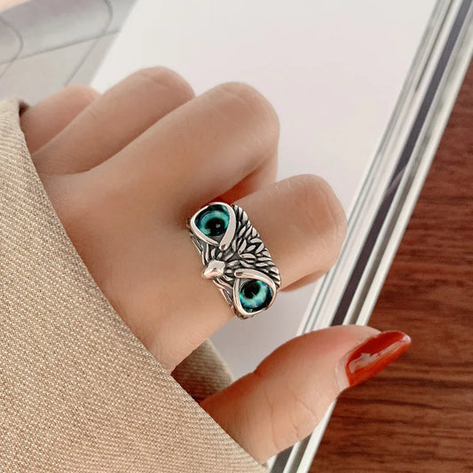 Neue Vintage Böse Augen Eule Ringe für Frauen Männer Liebhaber Paar Anillos Rock Offen Einstellbar Kreative Übertrieben Weihnachten Schmuck