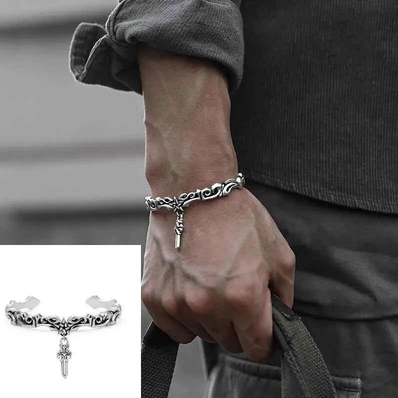 Silberfarbenes Feder-Manschettenarmband für Männer und Frauen, Vintage-verstellbares Armband, Armreif, Modeschmuck