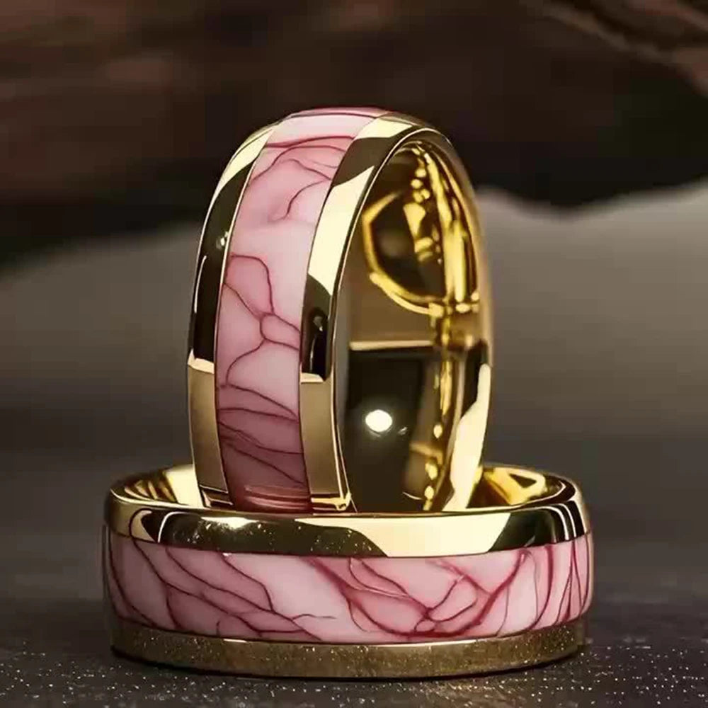 8MM Mode Rosa Abalone Shell Inlay männer Ring Einzigartige Gold Farbe Hochzeit Engagement Edelstahl Ringe Frauen Party ring