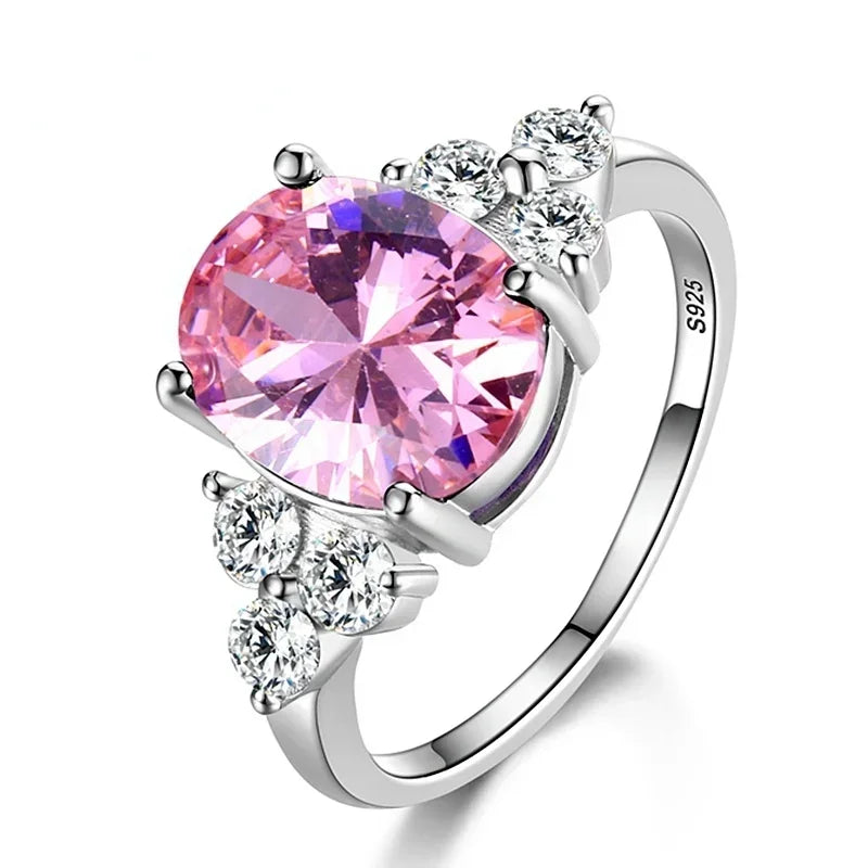 Zirkonringe aus 925er-Sterlingsilber mit weißem, rosa, hellblauem Champagner-Zirkon, ovalem Stein, Modeschmuck, Partygeschenke für Frauen
