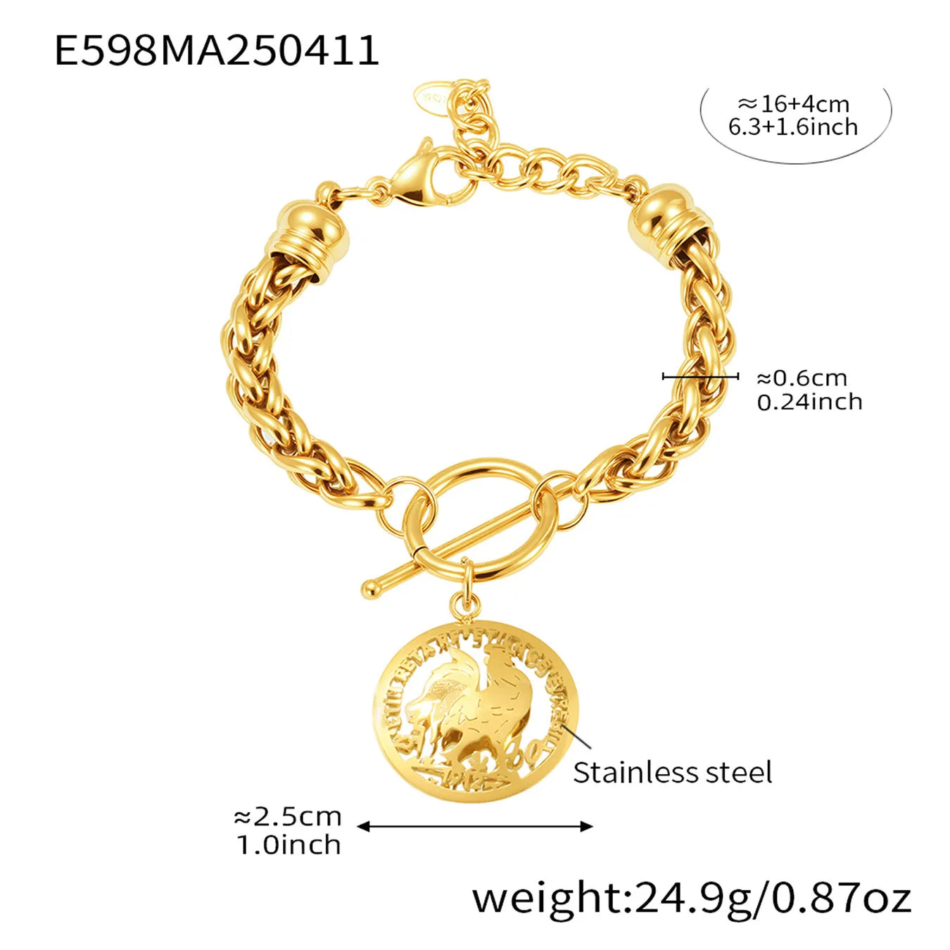 Liora Trendy Edelstahl Animel Cock Runde Anhänger Armbänder Für Frauen Korb Kette OT Verschluss Armbänder Kein Anlaufen Schmuck