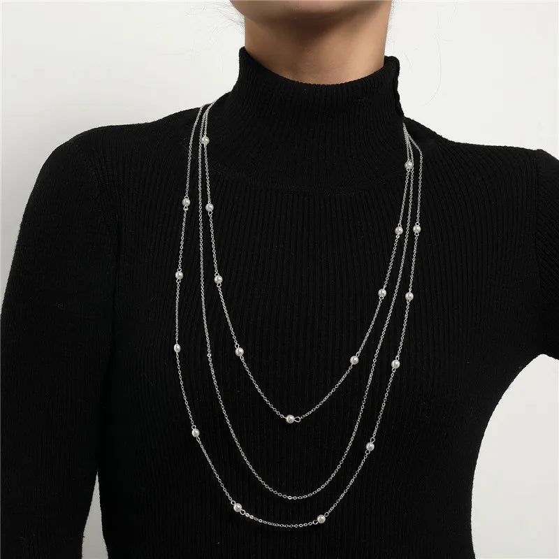 Mode Multilayer Ball Perlen Kette Halsketten für Frauen Trendy Halsband Kragen Minimalistischen Schmuck Weibliche Pullover Kette Halskette