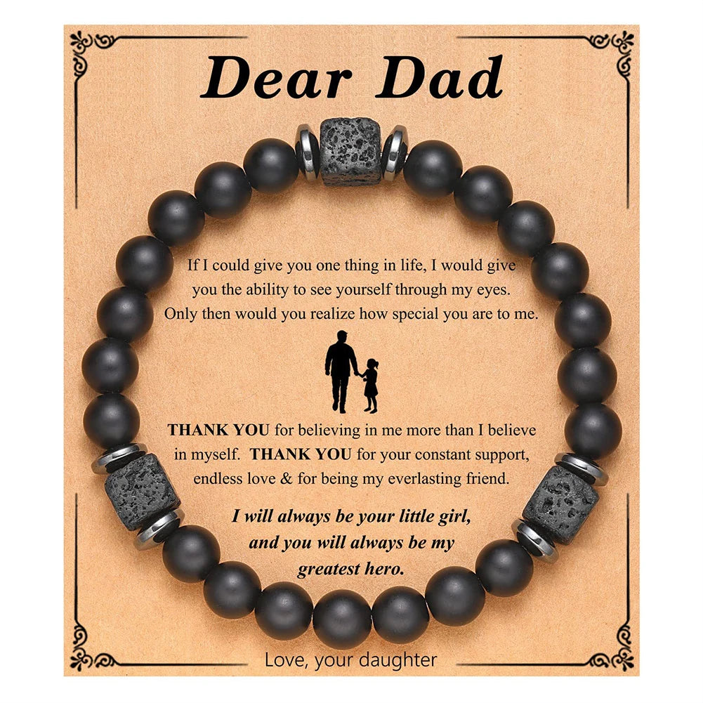 Vatertagsgeschenke für Papa, mattes Lavagestein-Perlen-Armband mit Liebeskarte, Stretch-Armband, Schmuck, Geschenke für Männer