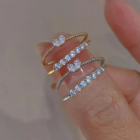 2025 neue Gold Silber Farbe Herz Ringe Set für Frauen Öffnung Einstellbare Ring, Verlobung, Hochzeit Schmuck Mode Freundin Geschenke
