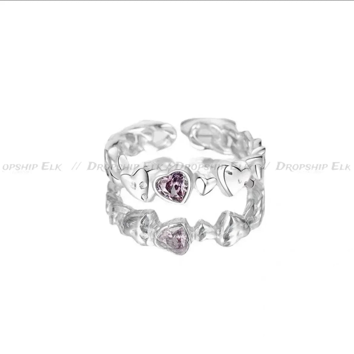 Kpop Rosa Zirkon Herz Offener Ring für Frauen Mädchen Luxus Stern Herz Paar Fingerringe Hochzeit Y2K Party Schmuck Geschenk