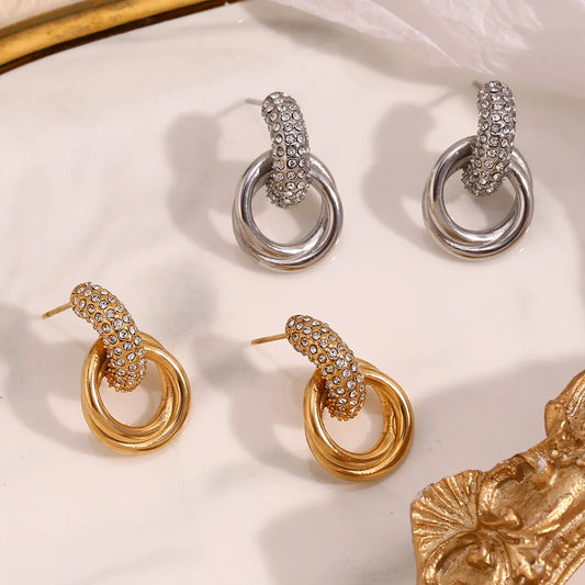 1 Paar 316L Edelstahl 18K vergoldet Zirkon Ring Ohrstecker Ohrringe Damen CZ Ohrringe Tägliches Datum Urlaub Schmuck Geschenke