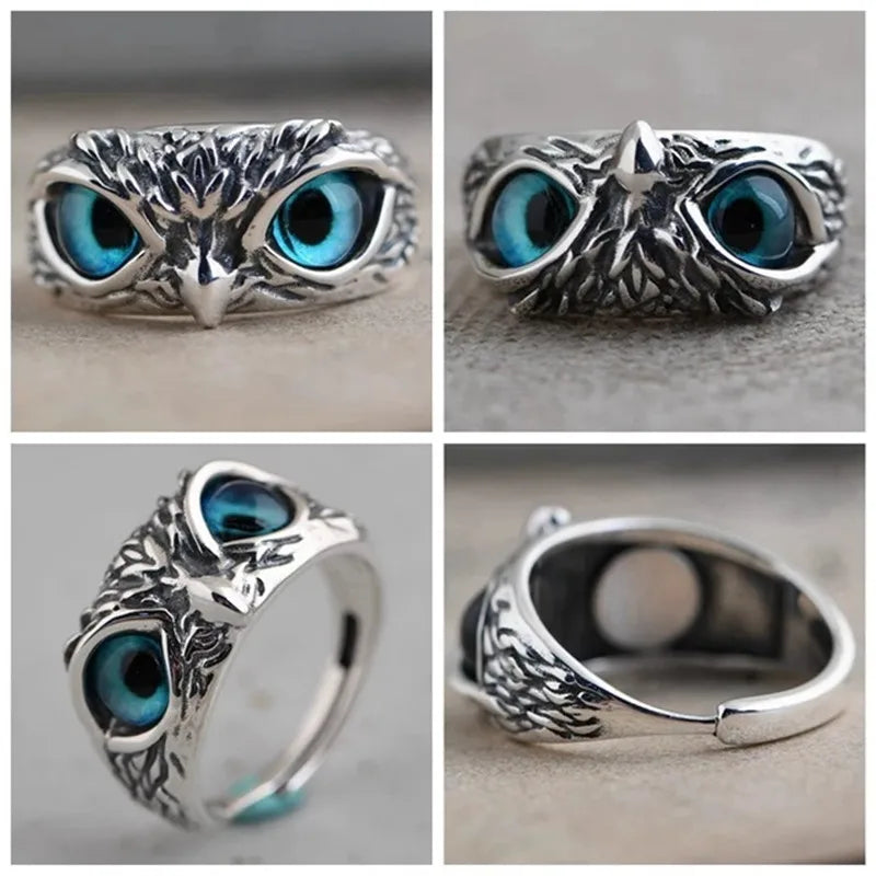 Neue Vintage Böse Augen Eule Ringe für Frauen Männer Liebhaber Paar Anillos Rock Offen Einstellbar Kreative Übertrieben Weihnachten Schmuck