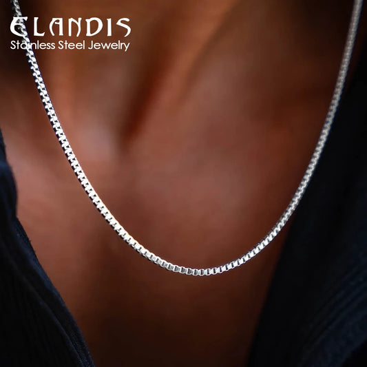 ELANDIS Edelstahl Wasserdicht Platin Charme 1,5 MM Box Kette Halskette in Weiß Goldene männer Feine Geschenk Schmuck dropshipping
