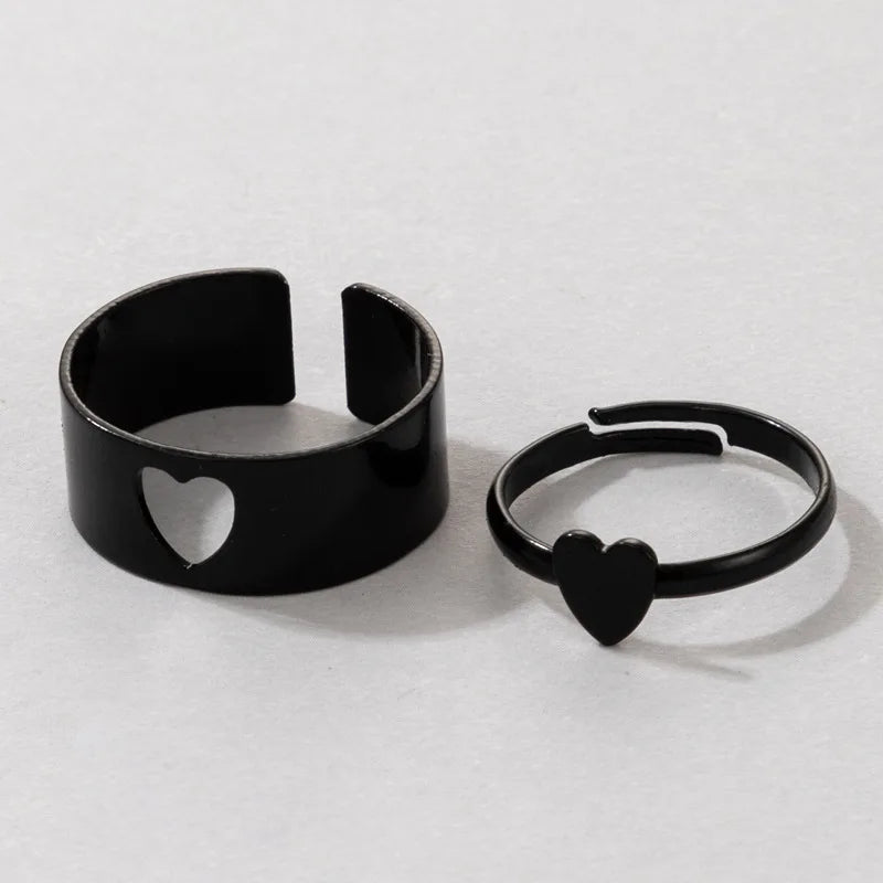 Vintage Einfache Tier Butterlfly Sterne Mond Herz Offene Ringe Für Frauen Mädchen Gothic Schmuck 2PCS Punk Schwarz Paar Ring set