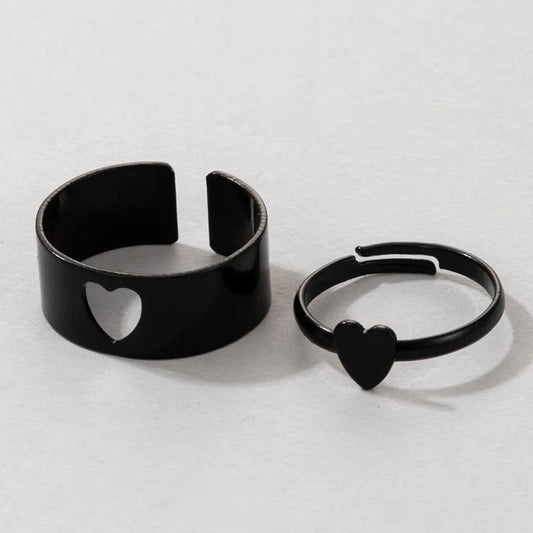 Vintage Einfache Tier Butterlfly Sterne Mond Herz Offene Ringe Für Frauen Mädchen Gothic Schmuck 2PCS Punk Schwarz Paar Ring set