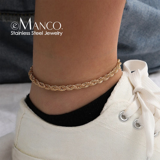 eManco Seilriemen Knöchel Edelstahl Damenschuhe Sommer Strand Barfuß Sandalen Zubehör Geschenke Großhandel
