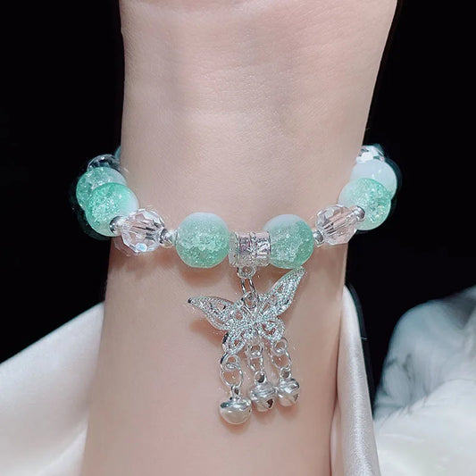Schöne Frauen Hand Armbänder Schmetterling Herz Glocke Quaste Schloss Eis Rissige Perlen Glas Perlen Stretch Armreif Student Schmuck 1164
