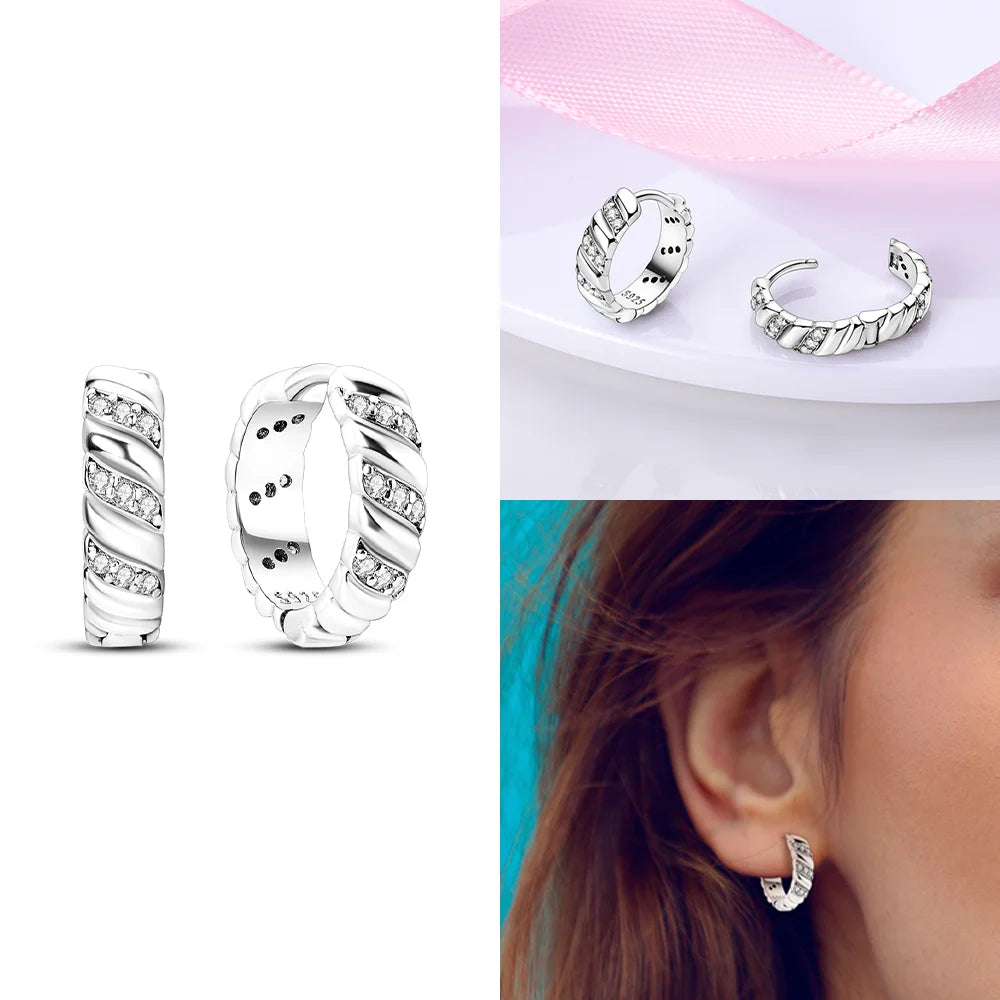 Schmetterlings-Ohrringe, Original 925er Silber, rosa Schleife, Herz, Zirkon, Stern, Blume, Ohrstecker, Damen, Schmuck, Geschenk, Liebe, Valentinstag-Set