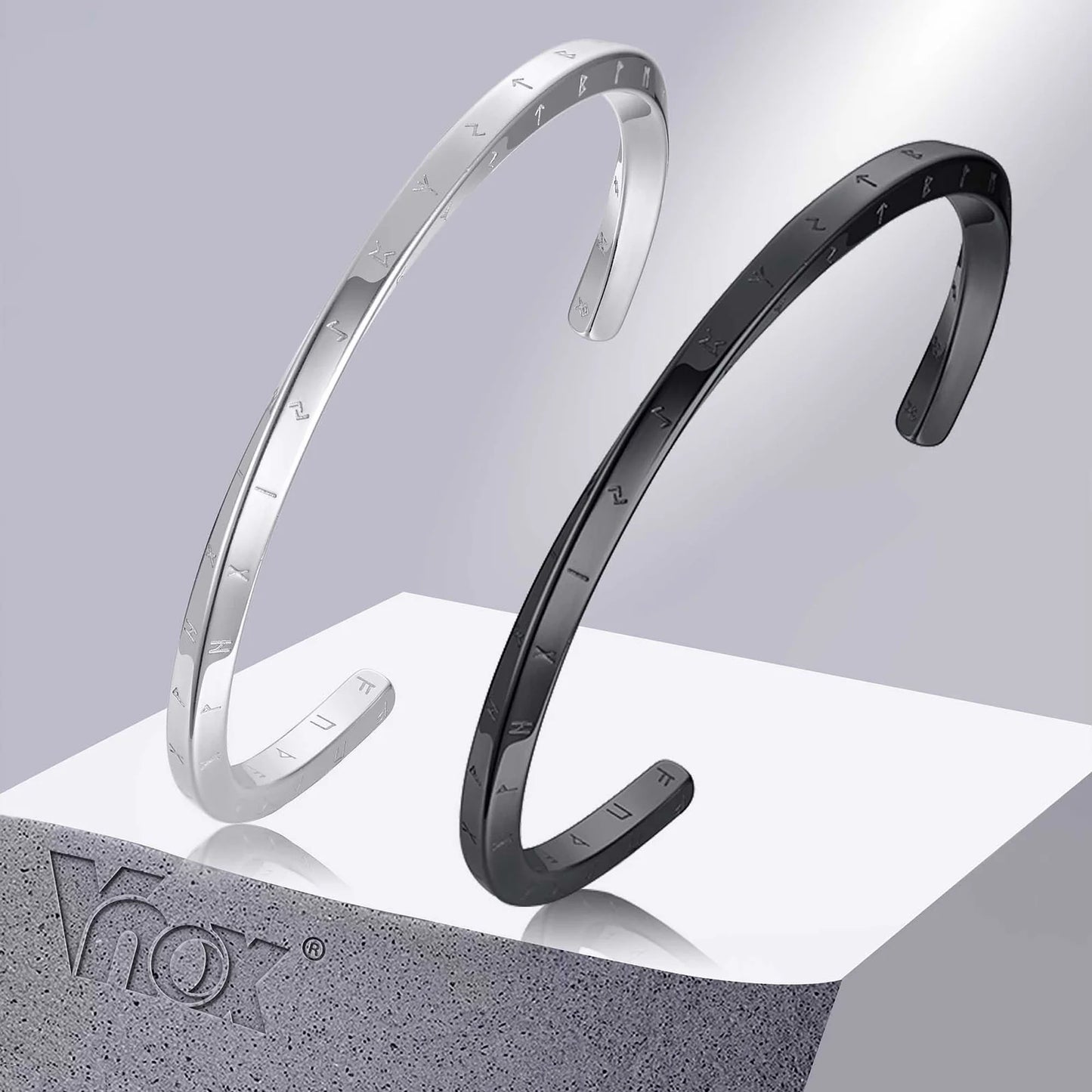 Vnox Retro Nordic Vikings Manschettenarmreif für Männer, Edelstahl Mobius Nordische Mythologie Runen Amulett Schmuck